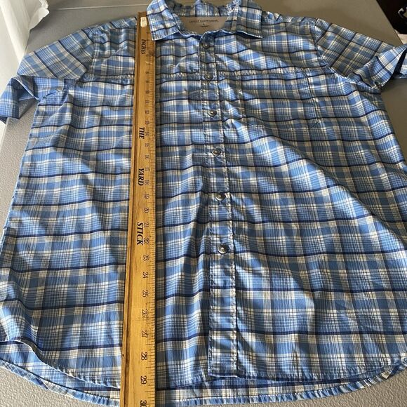 GREAT NORTHWEST Shirt Plaid Button Short Sleeve Fishing Outdoor Mens L Blue - Picture 7 of 8